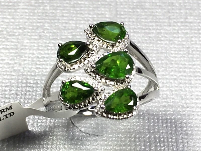 NUEVO 2.5 CTW Anillo Diópsido Cromo Verde Rodio Sobre Plata Esterlina Anillo Talla 9 Foto 1 de 4