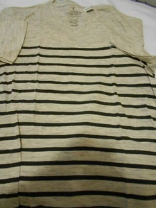 VINTAGE-SIZE MEDIUM GRAY/ BLACK STRIPED V-NECK T- SHIRT FOR MEN - Picture 1 of 2