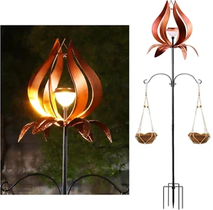 Solar Wind Spinner Large Landscape Light Shepherd Hooks Coconut Baskets Decor - Picture 1 of 9