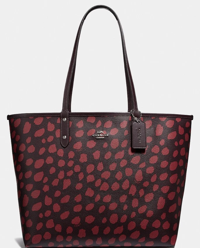 Coach F37878 Reversible City Deer Spot Print Tote With Pouch Raspberry