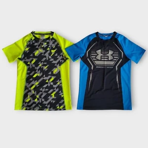 (Lot Of 2) Under Armour Boys T-Shirts Youth L YLG Short Sleeve Fitted Heat Gear - Picture 1 of 18