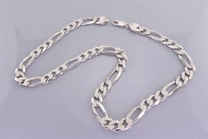 "Collar Plata Esterlina Textura Sólida 9mm Figaro Eslabón 925 56g Italia Langosta 20" - Imagen 1 de 6