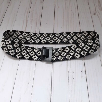 Wood Bead Black & White Stretch Wide Belt Boho Bohemian Artisan - Image 1 of 4