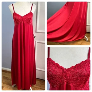 Vintage Olga Red Lace Nightgown Silp Dress Full Sweep Nylon Red Women's Size 36 - Picture 1 of 18