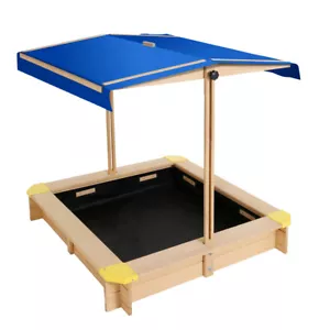 Keezi Kids Sandpit Wooden Sandbox Sand Pit with Canopy Bench Seat Toys 101cm - Picture 1 of 6