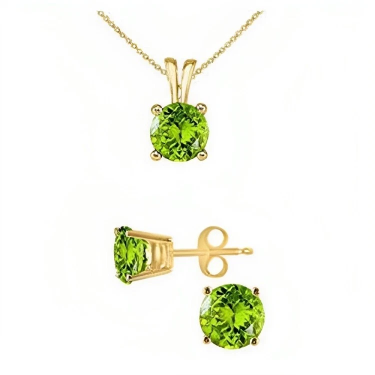 Juego de collar y pendientes enchapados de oro amarillo de 18 quilates de 2 quilates con circonita cúbica redonda de 18 pulgadas Foto 1 de 1