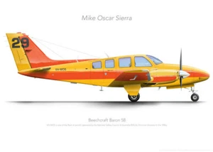 Beechcraft Baron 58 VH-MOS NSCA - A3+ Profile Print - Bild 1 von 4