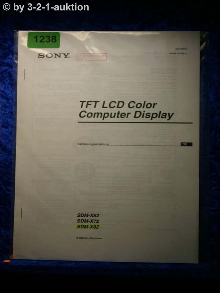 Sony Manuale Di Istruzioni SDM X52 /X72 /X82 Monitor Per Computer (#1238) - Immagine 1 di 1