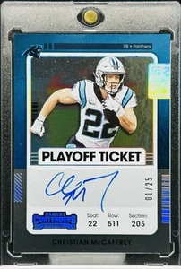 1/25 Christian McCaffrey PLAYOFF Ticket On Card Auto 2021 Panini Contenders 49er - Picture 1 of 2