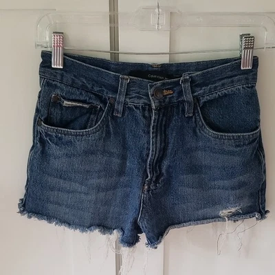 Calvin Klein Jeans Shorts Girls 12 Dark Denim Frayed Hem Y2K Cutoffs - Image 1 of 4