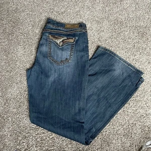 Pantalones de mezclilla para mujer 7 For All Mankind Bootcut 18 38x33 lavado medio elástico bolsillo solapa - Imagen 1 de 16