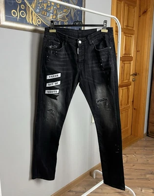 Dsquared2 Slim Jean Patchwork Negro Envejecido Denim Jeans Pantalones Talla 50 - Imagen 1 de 4