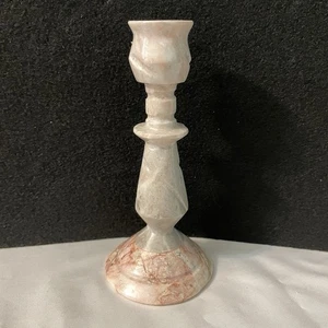 Vintage rosa grau Onyx Marmor Stein geschnitzt Kerzenständer 6" - Bild 1 von 7