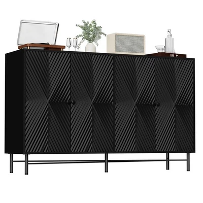 59" Fluted Sideboard Buffet Cabinet w/ 4 Door Adjustable Shelves Storage Cabinet - Image 1 of 4