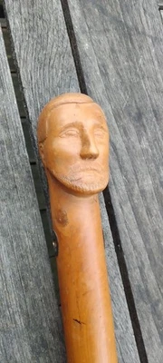 Ancienne forte canne tête sculptée art populaire ww2 compagnon - Photo 1/4