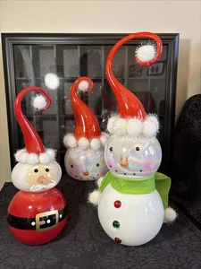 Blown irridescent Glass Santa Snowman rare trio 9 to 14” Large Figures - Picture 1 of 6