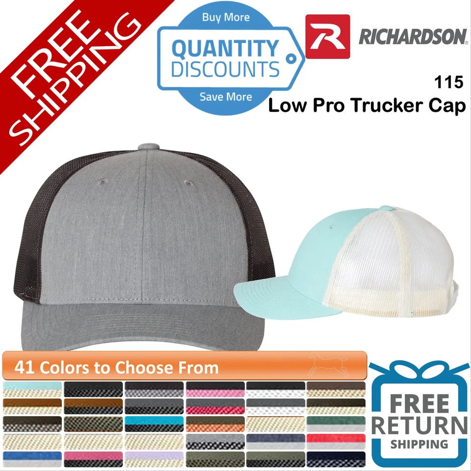 🔥 Gorra Richardson Low Pro Trucker Sombrero seis paneles, bajo perfil profesional Snapback 115 Foto 1 de 1