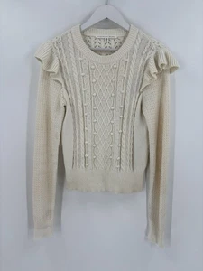 Veronica Beard Sweater Womens Small Ivory Cream Pullover Cotton Ruffles Knit - Picture 1 of 21
