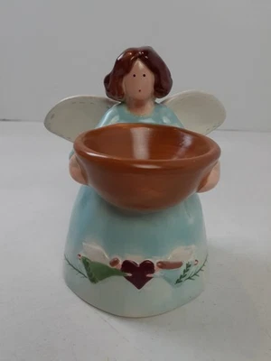 Estatuilla candelabro de cerámica vintage Russ Berrie ÁNGEL cera fundida 5,5" Foto 1 de 4