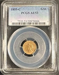 1855-C $1 Gold Dollar PCGS AU53 Very Rare Charlotte Minted Coin - Picture 1 of 4