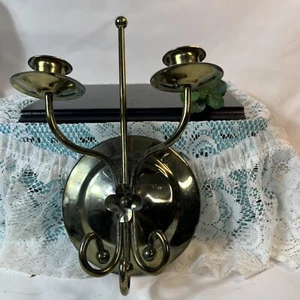 Vtg Brass Double Candle Wall Sconce Tapers Candelabra Holder Decor USA Home Int - Picture 1 of 6