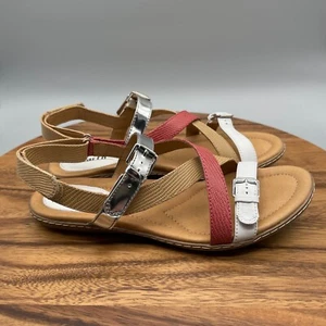 Earth Sandy Womens Size 9.5 B Leather Strappy Sandals Shoes White Multicolor - Picture 1 of 9