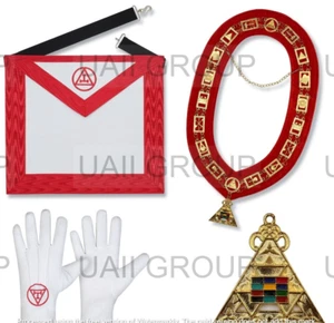Masonic regalia Royal Arch synthetic Leather Apron , Chain Collar and Gloves Set - Picture 1 of 6