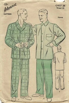 Advance 6400 Men's Two-Piece Pajama Set 34" Chest 30" Waist COMPLETE 1940s - Image 1 of 4