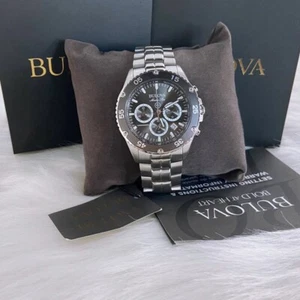 Men Bulova Classic Black Marine Star Chronograph 98B401 Quartz Watch 7.5-8-8.5 - Picture 1 of 9