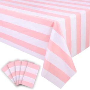 5 Packs Pink and White Vertical Striped Tablecloth 54 X 108 Inch Pink Stripe Tab - Picture 1 of 8
