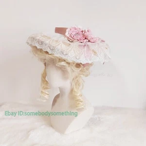 Cappello donna vittoriano rosa floreale paglia con fiocco donna classico Lolita paglia barcaiolo - Foto 1 di 7