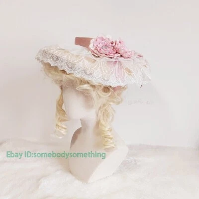 Victoriano Mujeres Rosa Floral Sombrero de Paja con Lazo Dama Clásico Lolita Paja Boater Foto 1 de 4