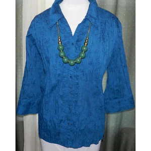 St Johns Bay size 3X deep teal green embroidred buttoned top plus size - Picture 1 of 7