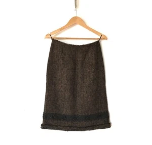 Vintage Prada Tweed Wool Alpaca Embellished Midi Pencil Skirt Size 42 Brown - Picture 1 of 9