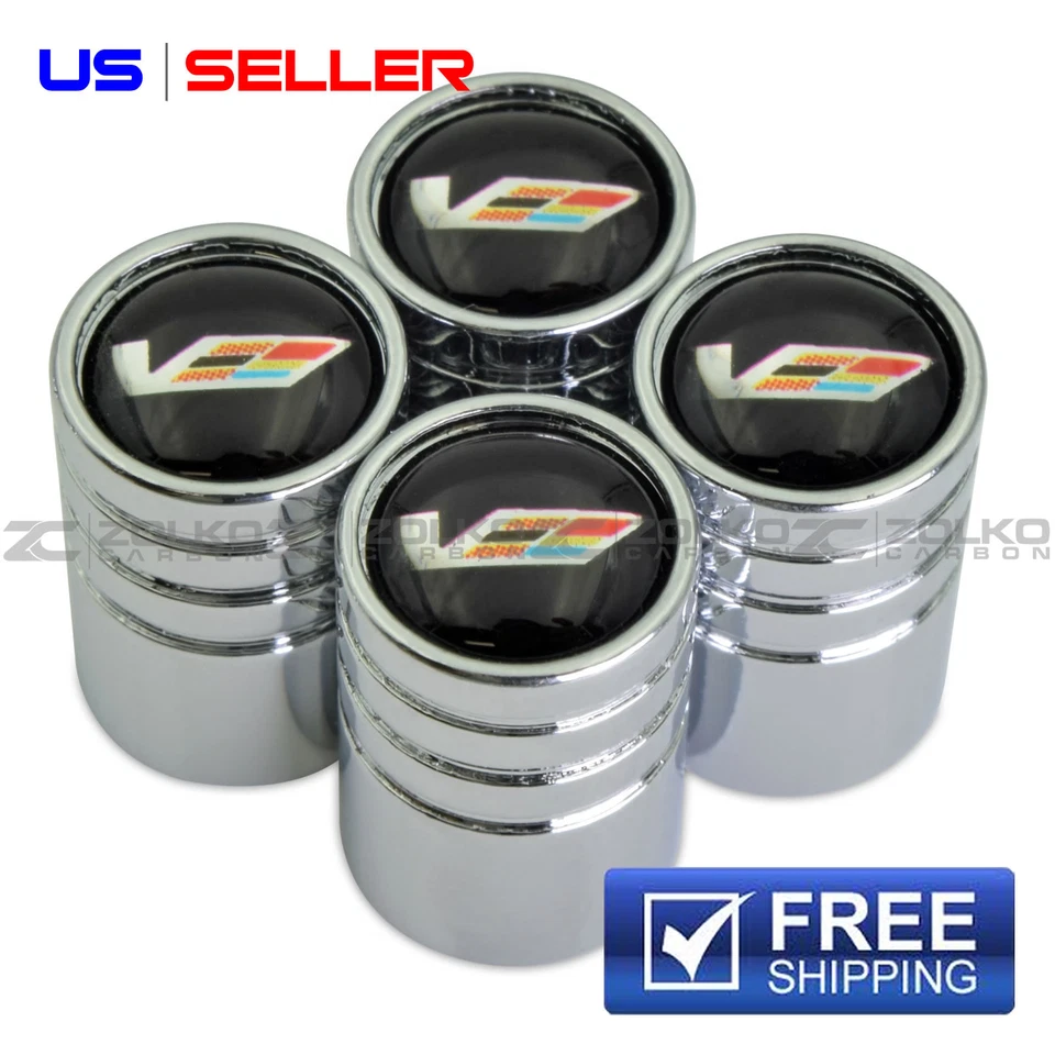CADILLAC RACING VALVE STEM CAPS WHEEL TIRE CHROME - US SELLER VE70 - Image 1 of 4