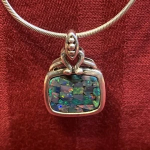 Vtg BLACK OPAL CHIP STERLING SILVER PENDANT Milor SNAKE CHAIN 18" 925 NECKLACE - Picture 1 of 10