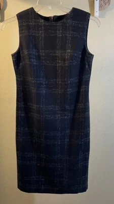 Barneys New York Black Plaid Sleeveless Sheath Dress Wool Viscose Back Zip Sz 2 - Image 1 of 4