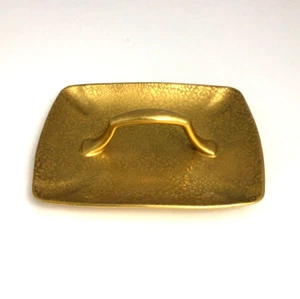 Vintage Gold Encrusted Dish w Handle Embossed Floral Pattern Signed Lillian 1930 - Picture 1 of 10