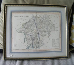 ANTIQUE FRAMED MAP WESTMORELAND CUMBRIA DRAWN & ENGRAVED BY J.ARCHER PENTONVILLE - Picture 1 of 7
