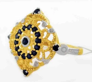 GENUINE BLUE SAPPHIRE & DIAMOND RING .925 Silver (yellow tone) - NWT - SIZE 7 - Picture 1 of 4
