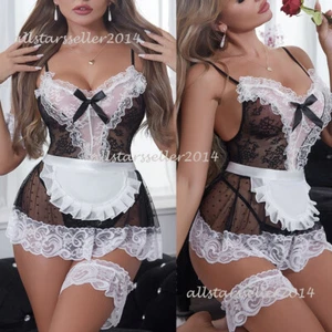 Womens Sexy Lingerie Set Lace Clubwear French Maid Costume Cosplay Fancy Dress - Picture 1 of 68