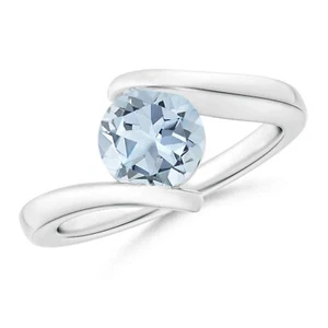 Solitaire 4MM Round Aquamarine Bypass Shank Ring 925 Sterling  Silver for Women - Picture 1 of 7