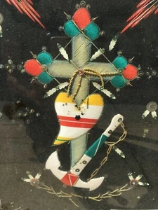 Tableau Ex Voto Ancre marine ,perles ,tissage croix cœur sacré de Jésus Russe ? - Imagen 1 de 5