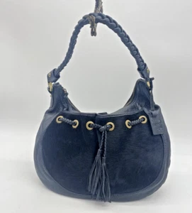 Black Leather Pebbled Shoulder Bag Purse Diane Gail Fur Hide Braided Tassel - Picture 1 of 24