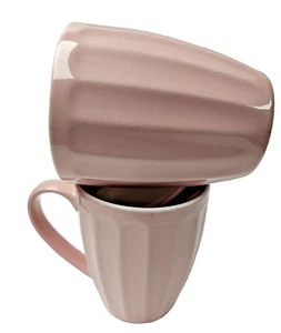 Pair of Sweese Pink Ribbed Fluted 14oz Mug - Picture 1 of 9