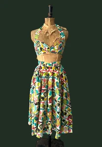 50's Vintage Multi Coloured Shell Can Fish Retro Ladies Cotton Day Dress Retro - Picture 1 of 11