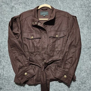 Banana Republic Jacke Damen klein dunkelbraun Leinen Flieger Krawatte Weste Rinde - Bild 1 von 9