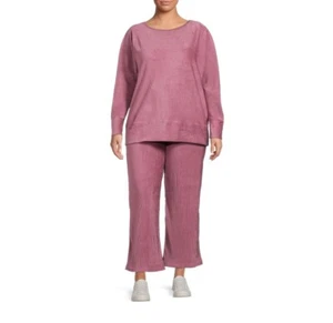 Terra & Sky Women's Plus Size Wide Leg Velour Set 2-Piece Size 2X (20W-22W) - Picture 1 of 6