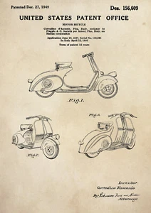 Patent Print - Vespa / Motor Scooter / 1949 / d'Ascanio - Poster Wall Art - A4 - Picture 1 of 4