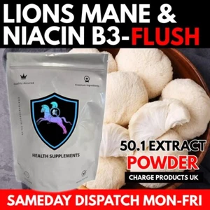 Lions Mane Mushroom Powder Vitamin B3 Niacin Flush High Strength 50.1 Extract - Picture 1 of 6